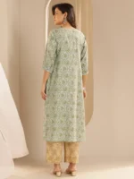Green Printed Silk Straight Kurta - Image 2