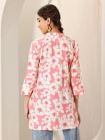 Pink Printed Silk Blend Straight Short Kurti - Image 3